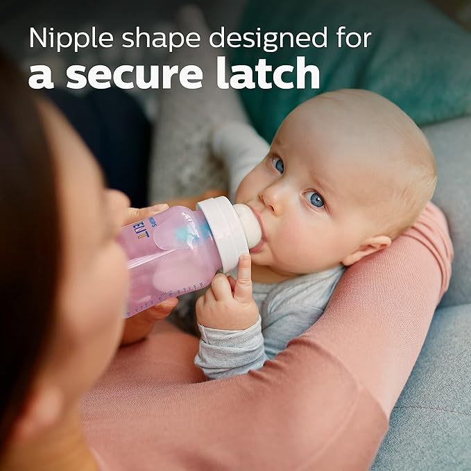 Philips Avent Anti-Colic Baby Bottle with AirFree Vent, 9oz, with Flow 2 Nipples, 1m+, Pink, SCY703/14 (Pack of 24)