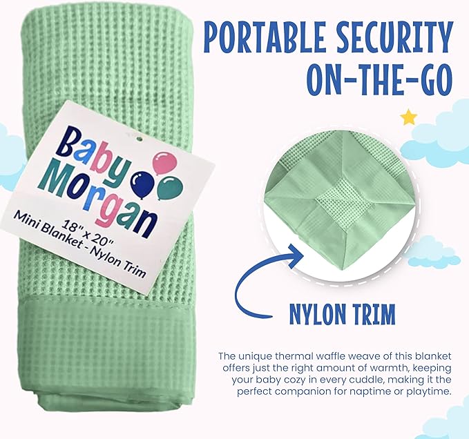 Thermal Waffle Knit Baby Blanket - Soft Breathable Mini Blanket for Newborns and Infants - Toddler Blankey for Strollers, Travel, Naptime, Nursery and More - 18" x 20" (Mint, Nylon Trim)