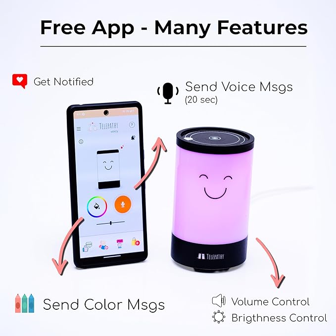 Telepathy Voicy – The Magical, Screen-Free, Color & Voice Messenger for Children, Tech Gift for Kids That Keeps Them Connected with Friends & Family. Bedside Lamp with Colors & Voice (Ages 3-14)