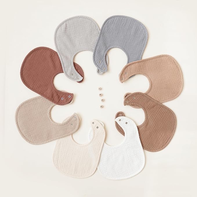 Konssy Muslin Baby Bibs 8 Pack Baby Bandana Drool Bibs Cotton for Unisex Boys and Girls, Soft Absorbent Set for Teething and Drooling