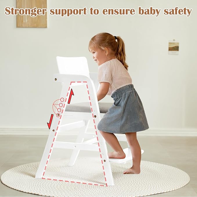 Solid Wood high Chairs for Toddlers,High Chair Grows with Kid for Dining, Study Chair for Children, White