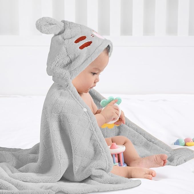 Toddler Towels with Hood, Toddler Bath Towel, 2 Pcs Coral Fleece Hooded Towel,Hooded Bath Towels with 1-3 Large Size 50 * 32 Inch Baby Towel Green&Grey Set