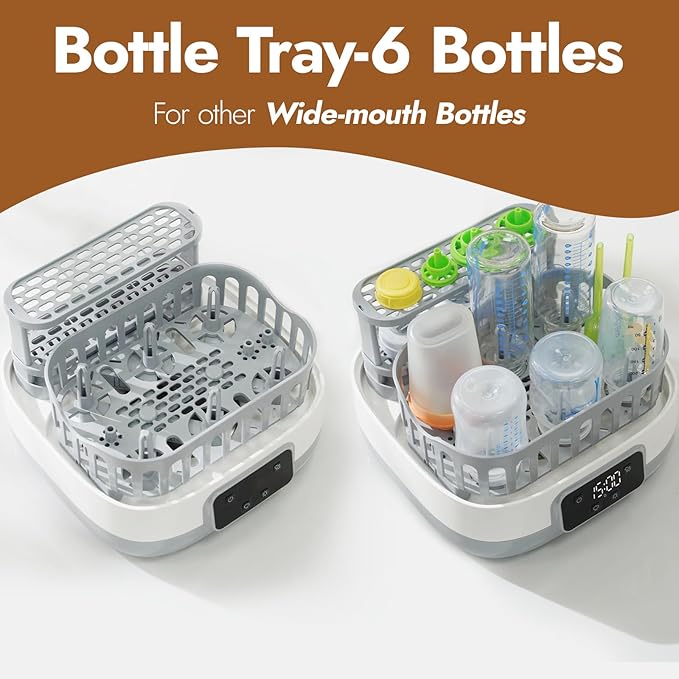 NCVI 20-Minute Baby Bottle Steamer Sterilizer and Dryer with 2 Bottle Trays for 8/6 Bottles, Fast Electric Steam Sterilization Disinfection for All Bottles, Pacifiers, Teether and Breast Pump Parts