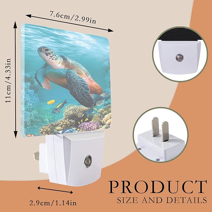 Night Light Plug into Wall,Sea Turtle Corals Fish Night Light with Dusk to Dawn Sensor Night Light for Kid Girls Boys Women Men Room Decor,Hallway,Kitchen,Bathroom,Nursery,Stairs