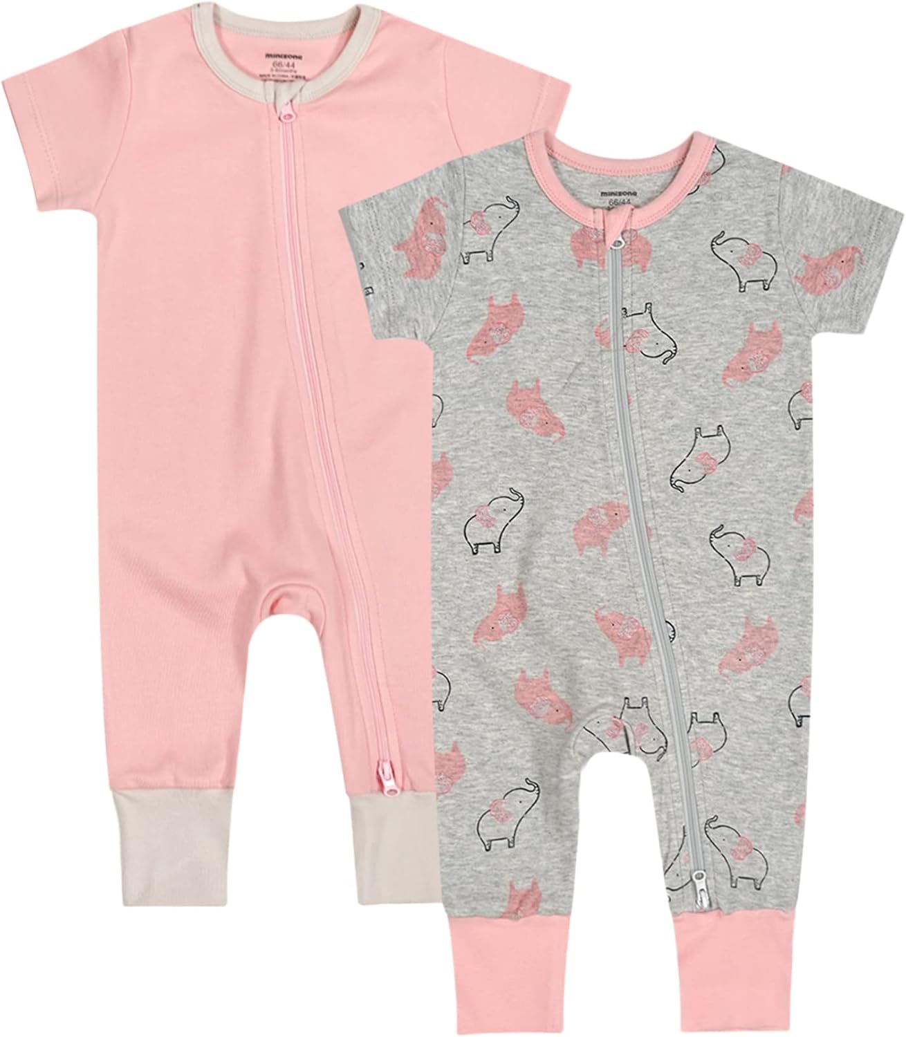 Teach Leanbh Baby Boys Girls 2 Pack 2 Way Zipper Footless Pajamas Cotton Short Sleeve Printing Romper Sleep and Play