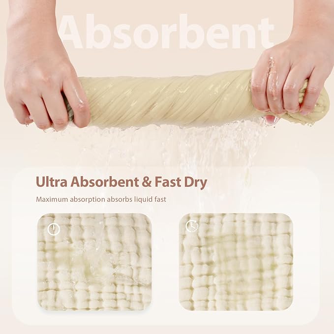 Hooded Baby Towels for Newborn - 2 Pack, 100% Muslin Cotton, Baby Bath Towels with Hood, Soft and Absorbent for Boys, Girls Infant, Toddler and Kids, Large 32x32 Inches, Newborn Essential