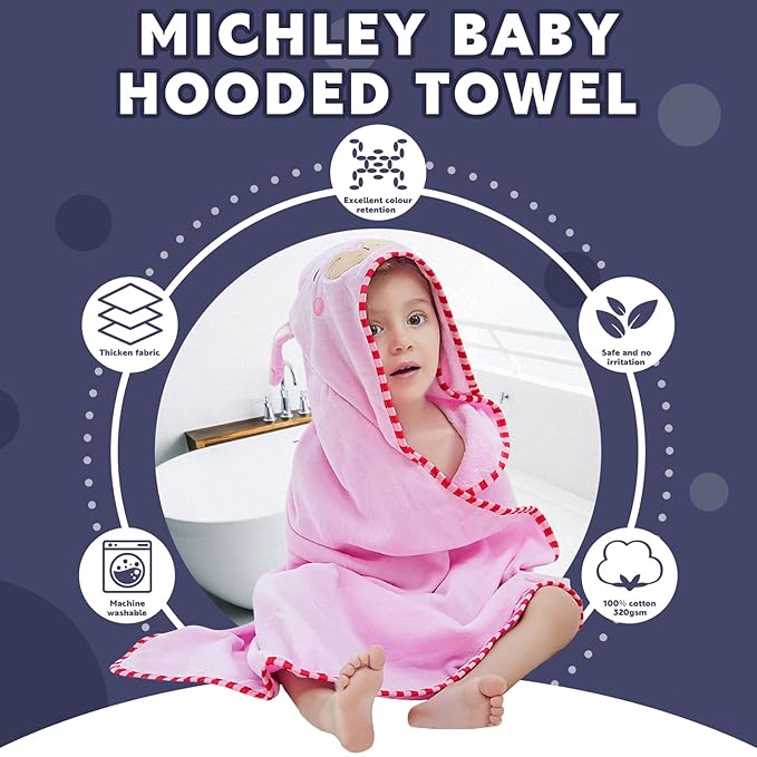 MICHLEY Animal Face Hooded Baby Towel Cotton Bathrobe for Boys Girls 0-6 Year Light Pink