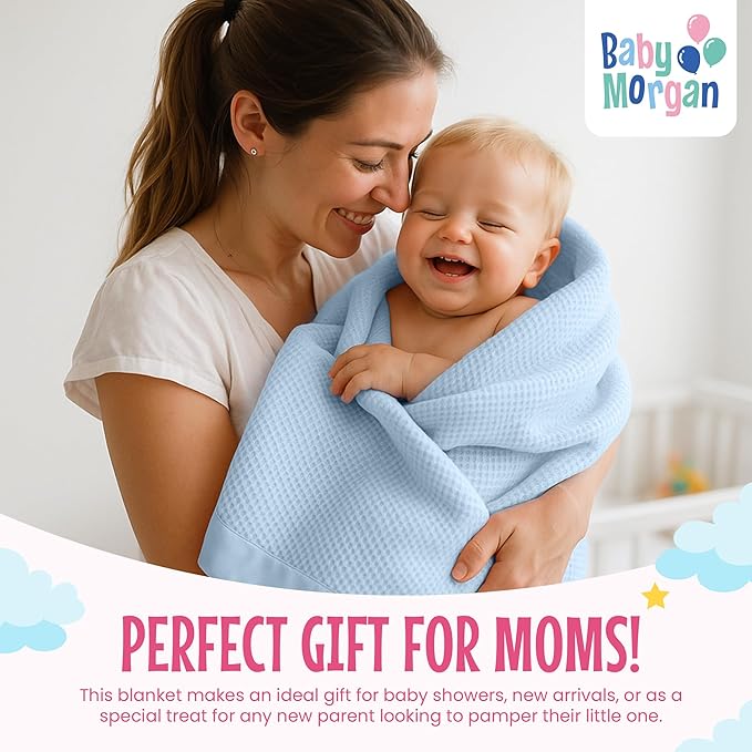 Blankets - Thermal Waffle Warm Baby Blanket for Crib - Soft and Cozy Baby Crib Blanket for Nursery, Stroller, or Naptime Comfort - Ideal Shower Gift - Blue, Nylon Trim (36" x 50")