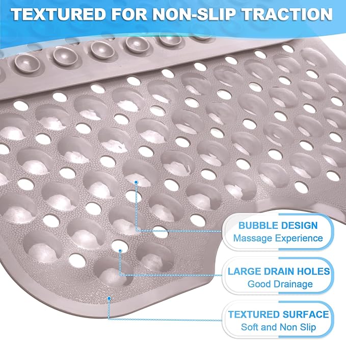 Linoows Bathtub and Shower Mats, 40x16 Inch Extra Large Non Slip Soft Bath Tub Mat with Suction Cups and Drain Holes for Bathroom Floor and Keep Tubs Clean, Machine Washable, Tan