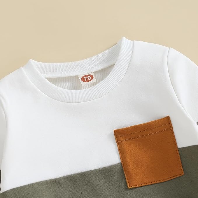 Kupretty Toddler Baby Boy Fall Winter Clothes Color Block Long Sleeve Sweatshirt Pullover Tops + Joggers Pants Outfit Set