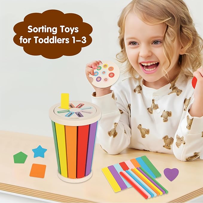 nunukuids Montessori Toys for 1+ Wooden Color Sorting Toys for Toddlers 1-3 Year Old Toddlers Fine Motor Skills Development Color Sorting Fun