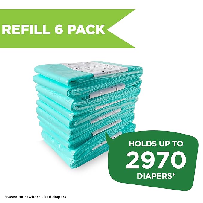 Pail Buddies Diaper Pail Refills | 6 Count | Compatible with Dekor Classic Diaper Pail | Strong, Durable Diaper Pail Refills with Fresh, Baby Powder Scent