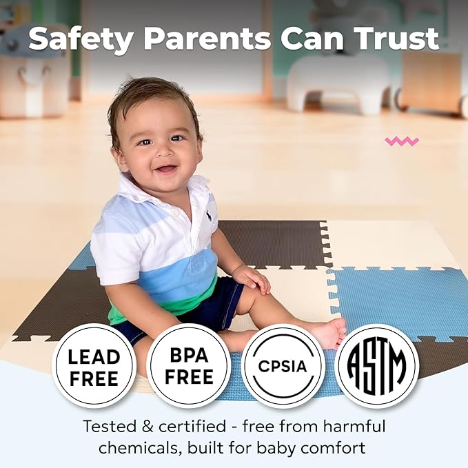 MioTetto Baby Play Mat, Comfortable Tummy Time Mat – Portable Foam Floor Tiles, Safe baby mat for floor for Crawling & Development, Soft play mat for babies 0-6 months, Stylish interlocking foam tiles