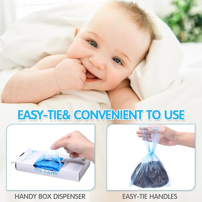 Honoson 1200 Count Baby Disposable Diaper Bags Scented Diaper Sacks with Tie Handle Disposal Baby Poop Trash Bags Waste Sacks Refill(Blue)