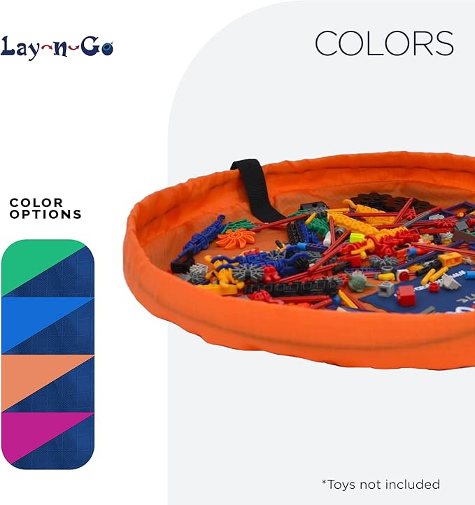 Lay-n-Go 2-in-1 Small Portable Drawstring Toys Storage Organizer and Play Mat for Room and Travel, Made for Kids and Toddlers with a Durable Patented Design