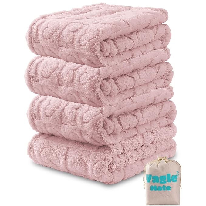 4 Pcs Baby Blankets,Fleece Heart Checkered Blanket, Fluffy Crib Blankets for Girls, Toddler Newborn Receiving Blankets 30×40 Light Pink