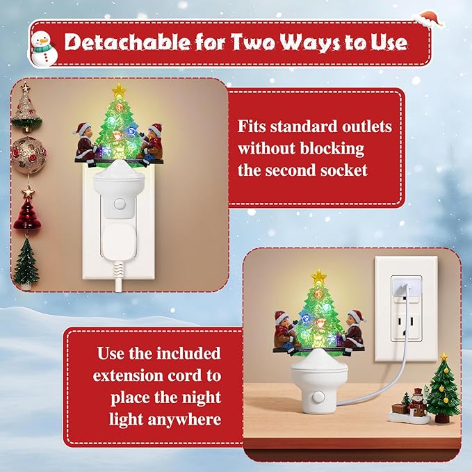 Christmas Night Light Plug into Wall Nightlight with USB/Outlet Options, Christmas Tree Decorative Night Light for Bedroom Kitchen Nursery Holiday Decorations Gifts (Seesaw)