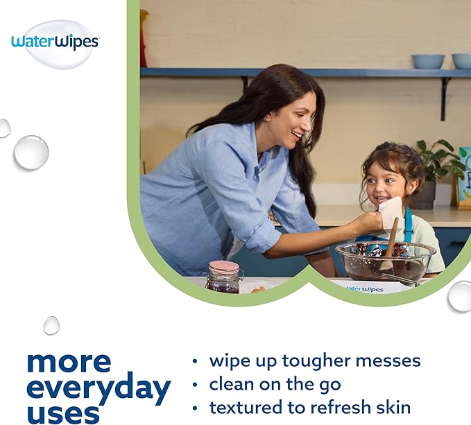WaterWipes Sensitive+ Baby & Toddler Wipes, 3-In-1 Cleans, Cares, Protects, 99.9% Water, Textured Clean, Unscented & Hypoallergenic, 60 Count (1 Pack)