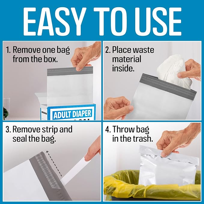 IMPRESA Disposable Adult Diaper Bags - 75-Pack, 12 x 15 in, Unscented - Odor-Proof, Leak-Proof & Tear-Resistant - Extra-Thick Bags for Adult Diapers & Incontinence Pads