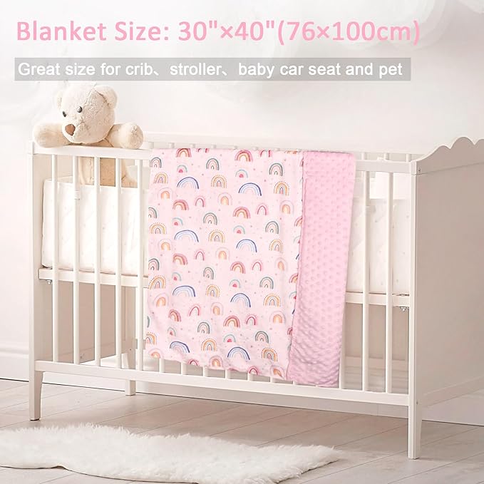 Super Soft Minky Toddler Blanket 30x40 Inches, Double Layer, Dotted Backing, Floral Baby Crib Blanket for Nursery, Car Seat, Pet, Rainbow