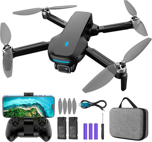 Drone with Camera, 1080P HD FPV Drone with Brushless Motor, One Key Take Off/Landing, Altitude Hold, Gesture Selfie, 3D Flips, 2 Batteries, Drones for Kids 14+