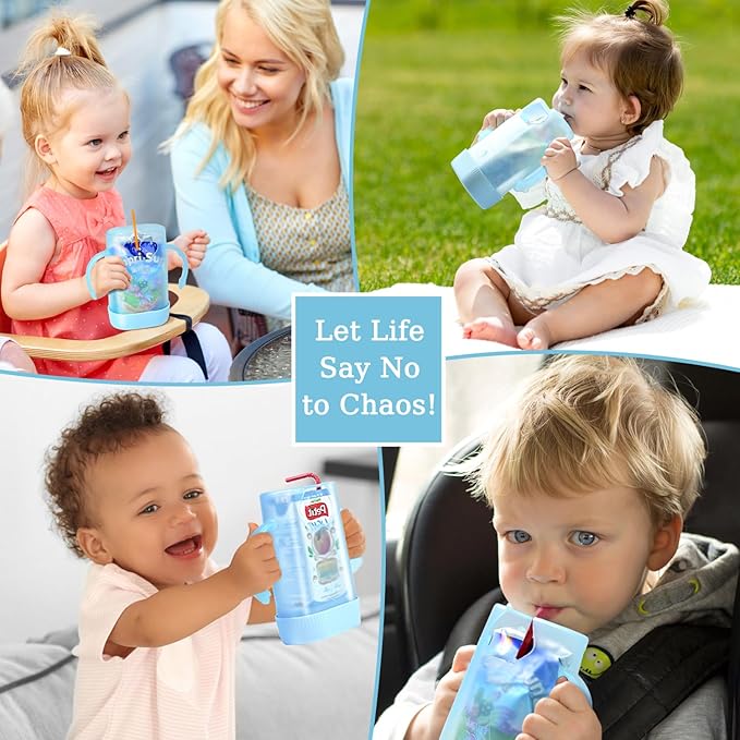 MOMUSE Dual-Lid Squeeze Pouch Holder for Food Pouches & Drink Boxes, Baby Pouch Holder with Larger Capacity, Versatile Design for Self-Feeding, Anti-Squeeze Pouch Holder No Spill No Mess, Lightweight