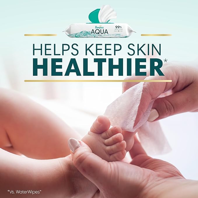 Pampers Aqua Pure Baby Wipes, 99% Water, Fragrance Free, 336 Baby Wipes Total (6X Flip-Top Packs) [Packaging May Vary]