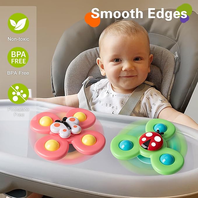 3PCS Suction Cup Spinner Toys for 1 2 Year Old Boys Spinning Toys Baby Toys 12-18 Months Sensory Toys for Toddlers 1-3 Easter Basket Stuffers Gifts for 1 Year Old Girls