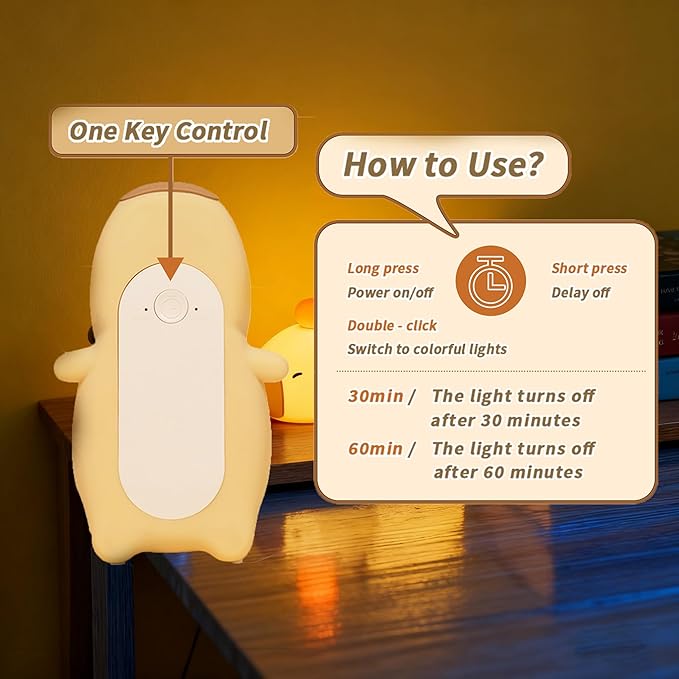 XunYang Cute Night Light for Kids Capybara Lamp, 3 Levels 7 Colors Tap Silicone Dimmable Nursery Nightlight for Boys Girls, USB Rechargeable Capybara Night Lamp for Bedroom - Yellow