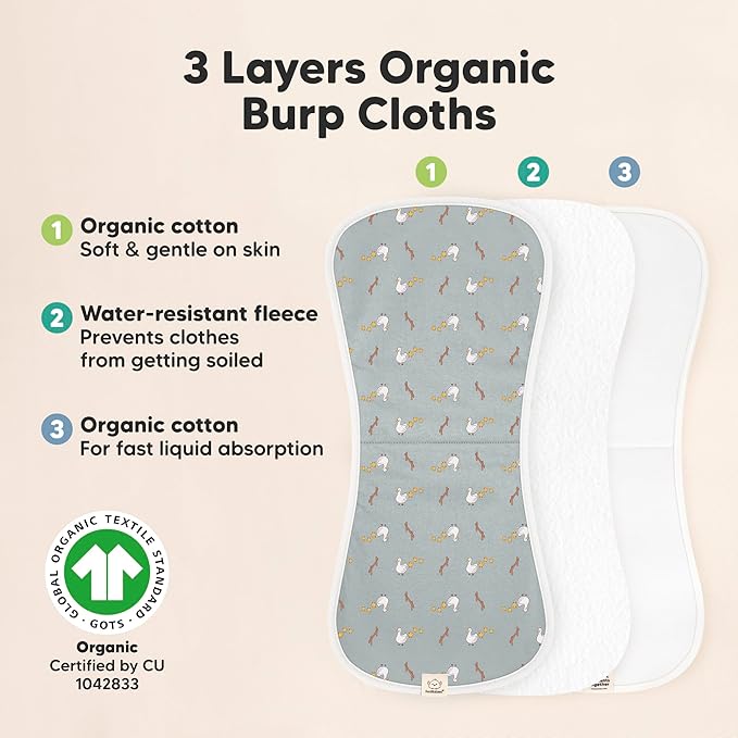 Organic Burp Cloths Baby Boy & Girl - 5-Pack Super Absorbent Cotton Burping Cloths for Babies, Soft & Plush Newborn Spit Up Rags, Infant Towels for Milk Spit Up, Unisex, Large 21" x 10" (Countryside)
