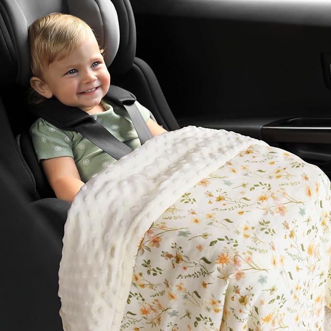 LifeTree Baby Blankets for Boys Girls, Soft Double Layer Swaddle Blankets, Muslin Front and Dotted Fleece Backing Receiving Bed Throw Blanket for Newborn Unisex, 31X40 Inches, WildFloral