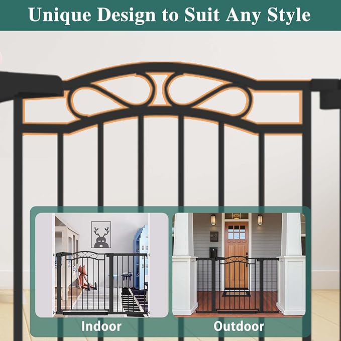 Black Wide Baby Gate with Door-Walk Through Baby Gates for Stairs Pressure Mounted no Drill-Indoor Tension Metal Child Pet Dog Safety Gate 54.33"-57.09" inches Wide