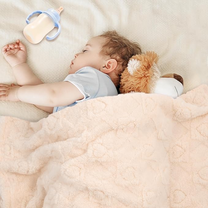 Ultra Soft Fleece Baby Blanket,Swaddle & Receiving Blankets for Newborn Infant, Lightweight Breathable Nursery Nap Blanket for Crib Stroller, for Boys & Girls Heart Checkered 30"x40" Beige