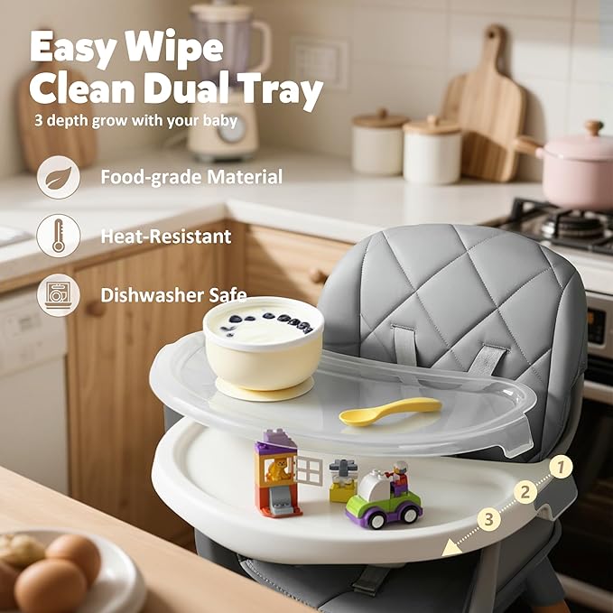 8 in 1 Wooden High Chairs for Babies Toddlers, Convertible to Booster Seat, Baby Feeding Highchair w/ 5-Point Safety Harness, Removable Tray & Cushion, Gray