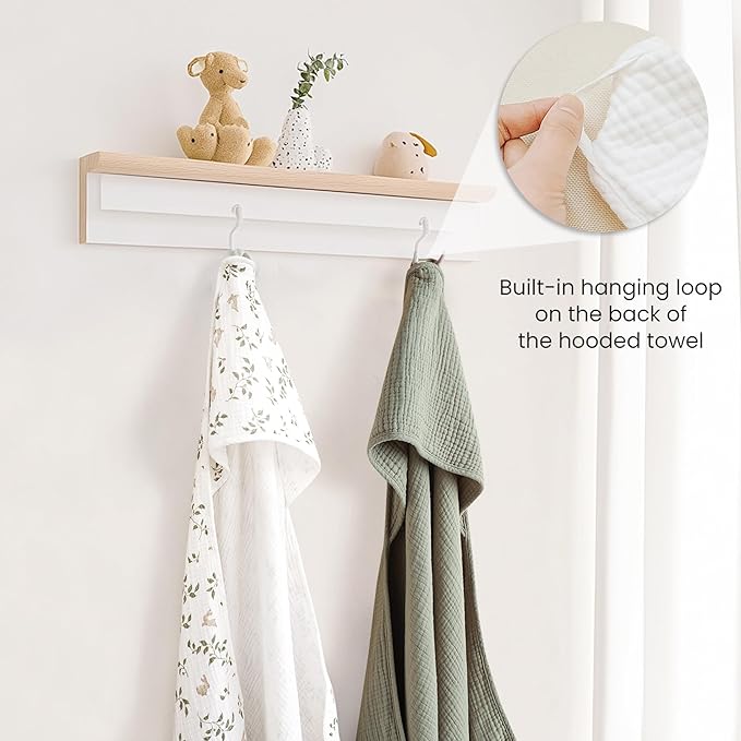 Konssy 2-Pack Muslin Hooded Baby Towels, 100% Cotton, Ultra-Soft & Absorbent Baby Bath Towels with Hood for Newborn & Infant (Fog Green, Sprout, 32" x 32")