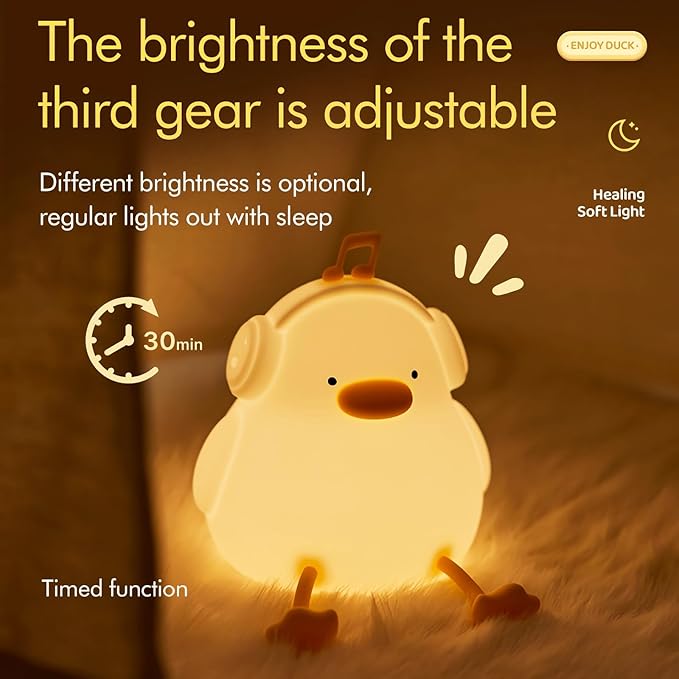Night light for kids,Cute Music Duck Lamp,3-Level Dimmable USB Rechargeable Lamp with Timer Soothing Animal Toy for Nursery Bedroom Dorm Decor,Gift for Boys Girls Teens Adults (Birthday Christmas)