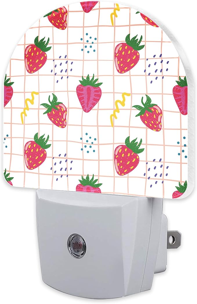 Cute Red Strawberries Night Light Plug into Wall, Abstract Funny Fruits Dusk to Dawn Night Light Plug in,0.5w Energy Saving Sleep Friendly NightLight for Kids Boys Girls Home Decor