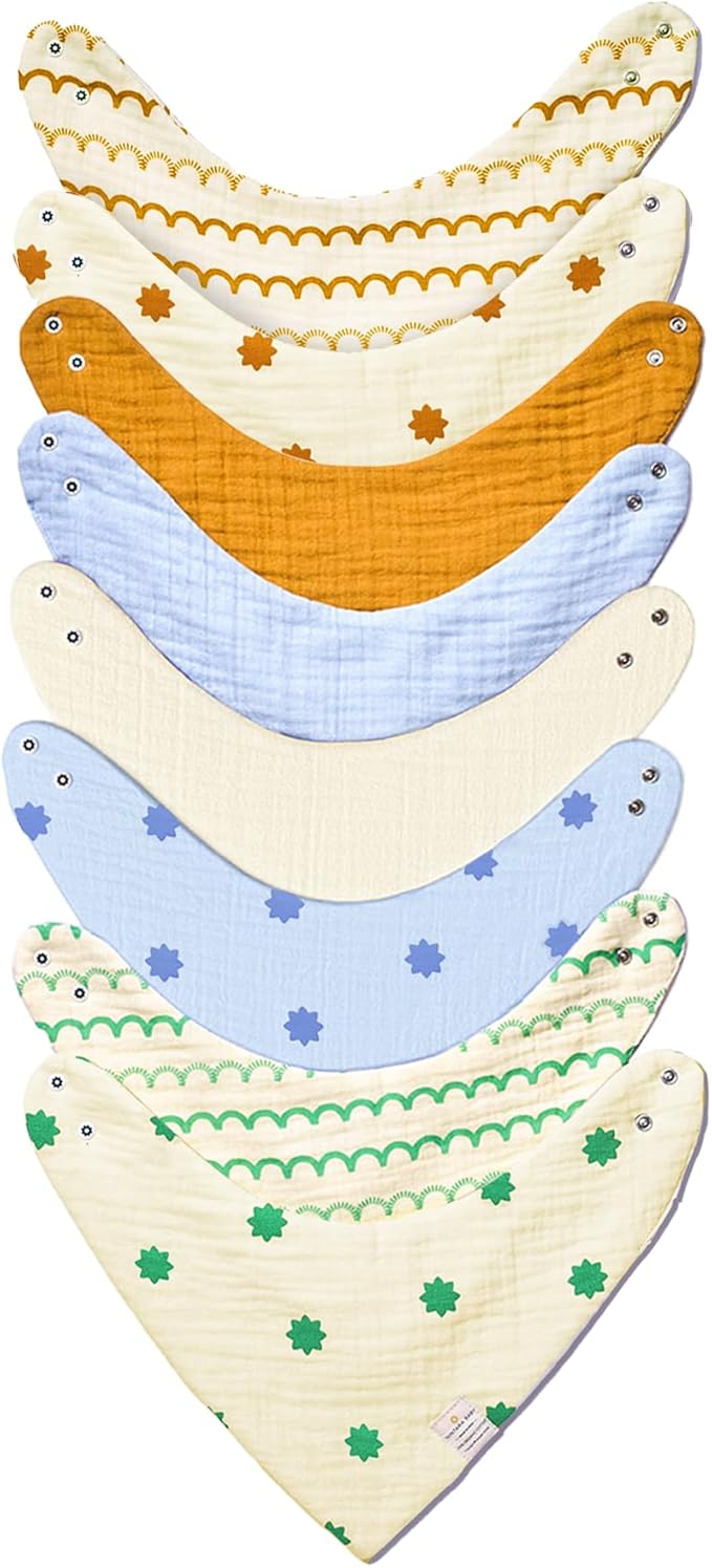 Bandana Bibs - 100% Organic Premium Muslin Cotton, 7-Layers for Drooling, Teething, Feeding