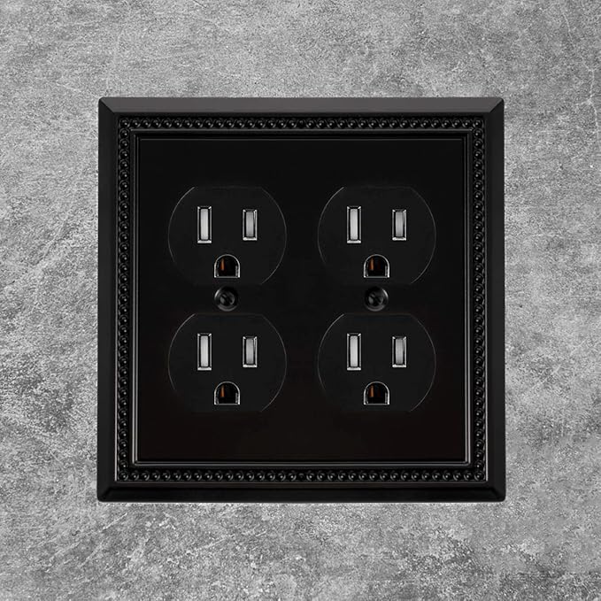Henne Bery Sunken Pearls Heavy Duty Decorative Wall Plate Switch Plate Outlet Cover (Double Duplex, Matte Black)