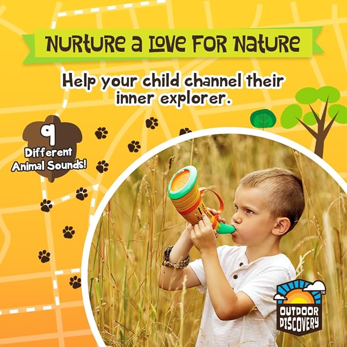 Toysmith Outdoor Discovery Hoot-N-Hollar Animal Caller Horn – 9 Realistic Wildlife Sounds Toy for Kids Ages 5+ – Portable Sound Effects Machine with Strap & Batteries Included