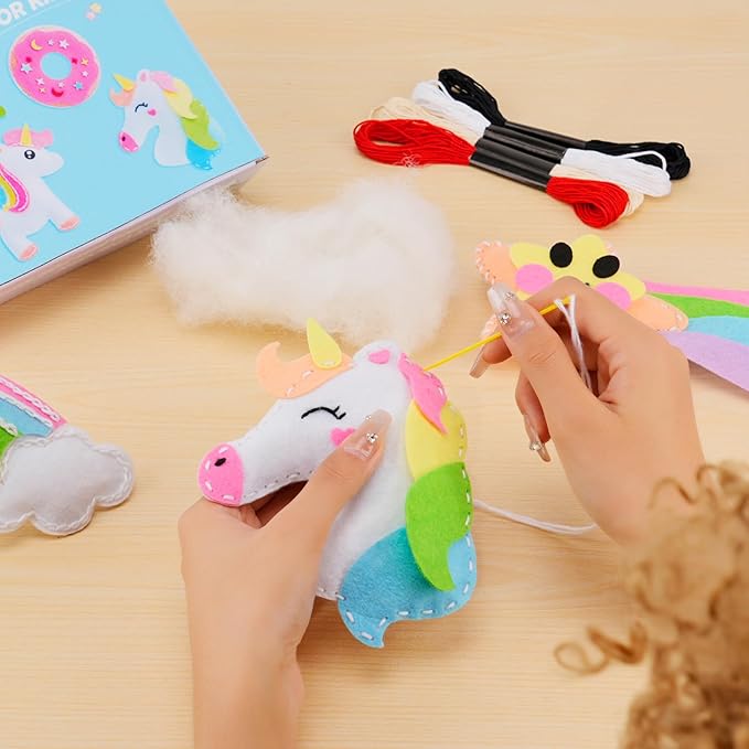 VERTOY Kids Crafts Sewing Kit for Girls - DIY Unicorn Toy Kits for Beginners, Birthday Gifts for Girls Age 6-8 8-12 Year Old, 5 Easy Projects