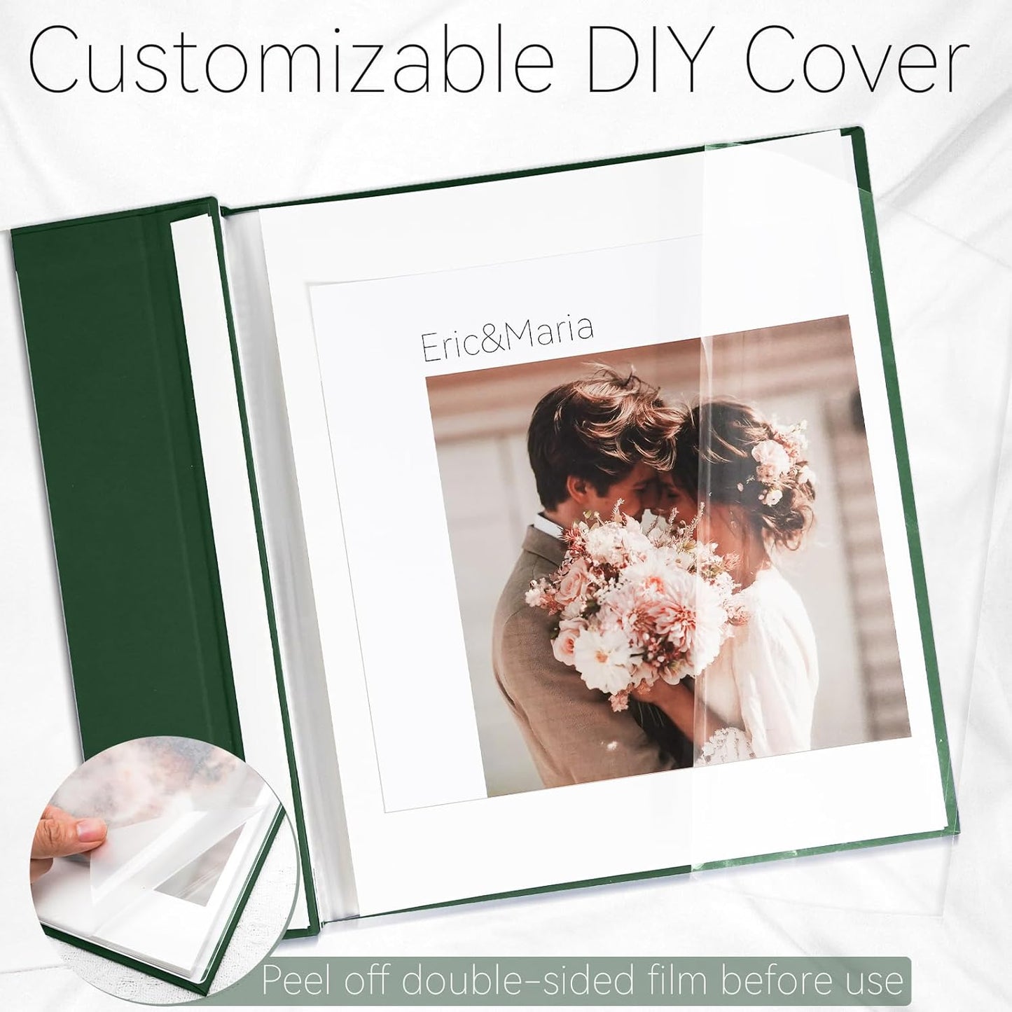 Vienrose Acrylic Cover Self Adhesive Photo Album for Small 4x6 5x7 8x10 Pictures Scrapbook Wedding Memory Book for Polariod Baby Bride Couples Kids School Family Travel 20 Sheets (40 Pages) Dark Green