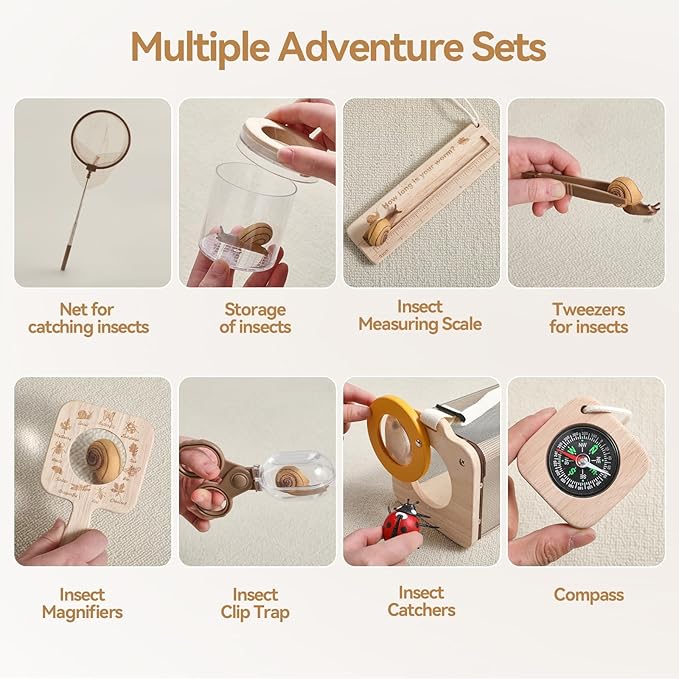 Bug Catcher Kit for Kids Explorer Kit, 10PCS Outdoor Bug Catching Kit with Magnifying Glass & Net, Adventure Set for Backyard & Camping, Fun Gift for Girls Boys