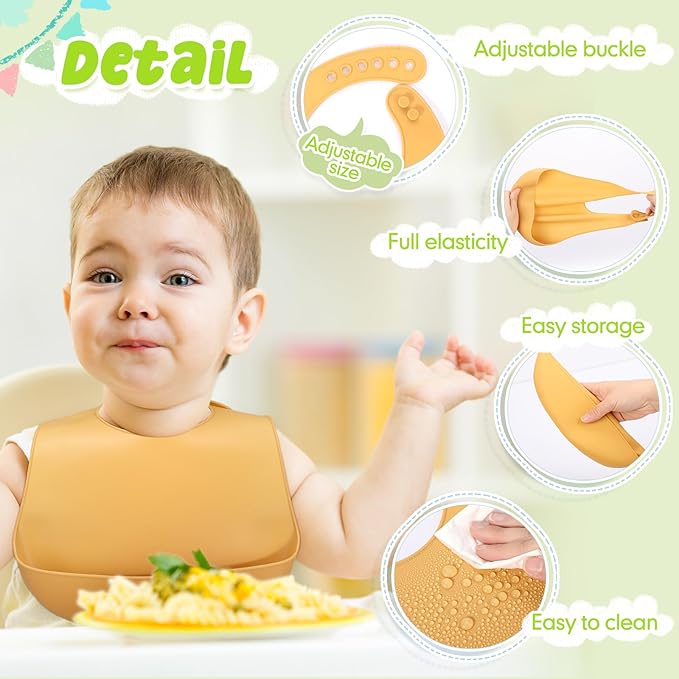 Tioncy 24 Pcs Silicone Bibs for Babies Toddlers Waterproof Adjustable Soft Durable Feeding Baby Bibs Gifts with Food Catcher for Kindergarten Nursery Preschool Children