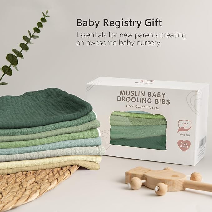 Bearmoss Muslin Baby Bibs 8 Pack Soft Bandana Bibs for Drooling & Teething, Absorbent Burp Cloths with Adjustable Snaps