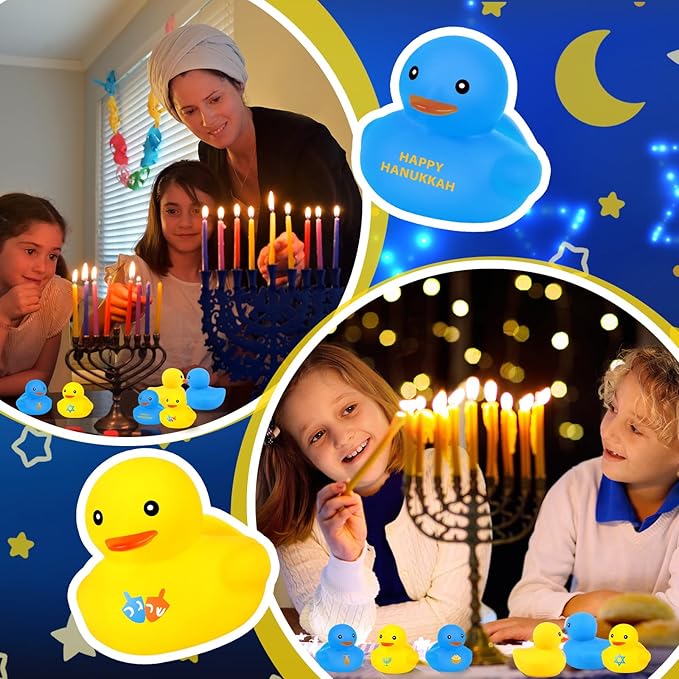 Deekin 48 Pcs Hanukkah Rubber Ducks Squeaky and Floating Rubber Ducks Dreidel Menorah Bathtub Hanukkah Decorations for Party Supplies Favors Holidays Birthday Gifts (Cute)