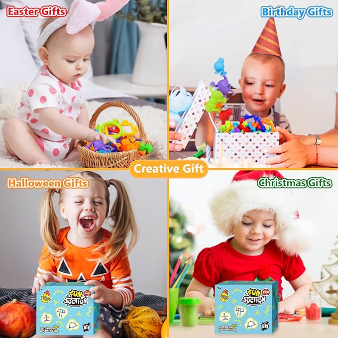 Suction Cup Toy for Baby Age 3, Suction Toys 40PCS Kids Bath Toys Ages 4-8, Toddler Window Shower Bathtub Building Toys, Montessori Sensory Stress Release Gifts for 6-8 Years Old Boys Girls