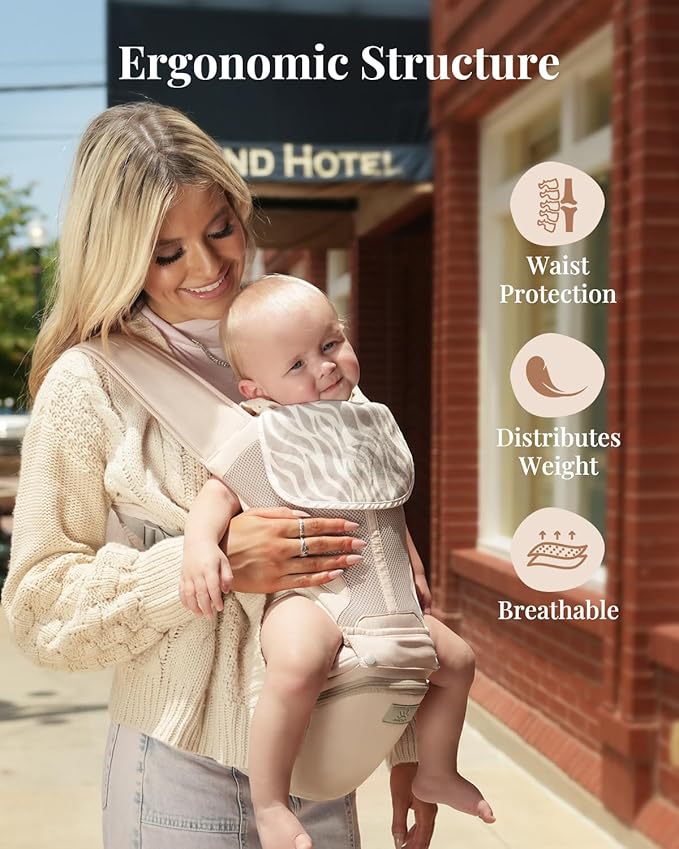 MOMTORY StowNGO Pro Baby Carrier, Safety-Certified 6-in-1 Baby Carrier Newborn to Toddler, Detachable Baby Holder Carrier with Hip Seat, Ergonomic Cozy Baby Body Carrier for 7-50lbs, Khaki