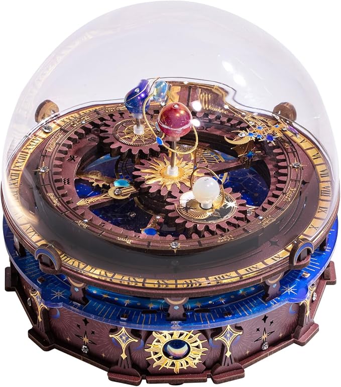 MU 3D Wooden Puzzles The Planisphere Rotating World Globes Craft Work 3D Metal Puzzle Models Kits Treasure Boxes Miniature Building, Music Box DIY Set Birthday New Year Gifts Home Desk Office Decor