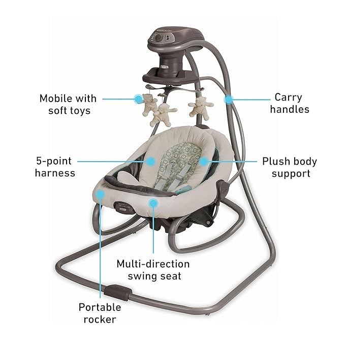 Graco DuetSoothe 2 in 1 Portable Baby Swing & Baby Rocker, Multi Direction, Vibration, Winslet